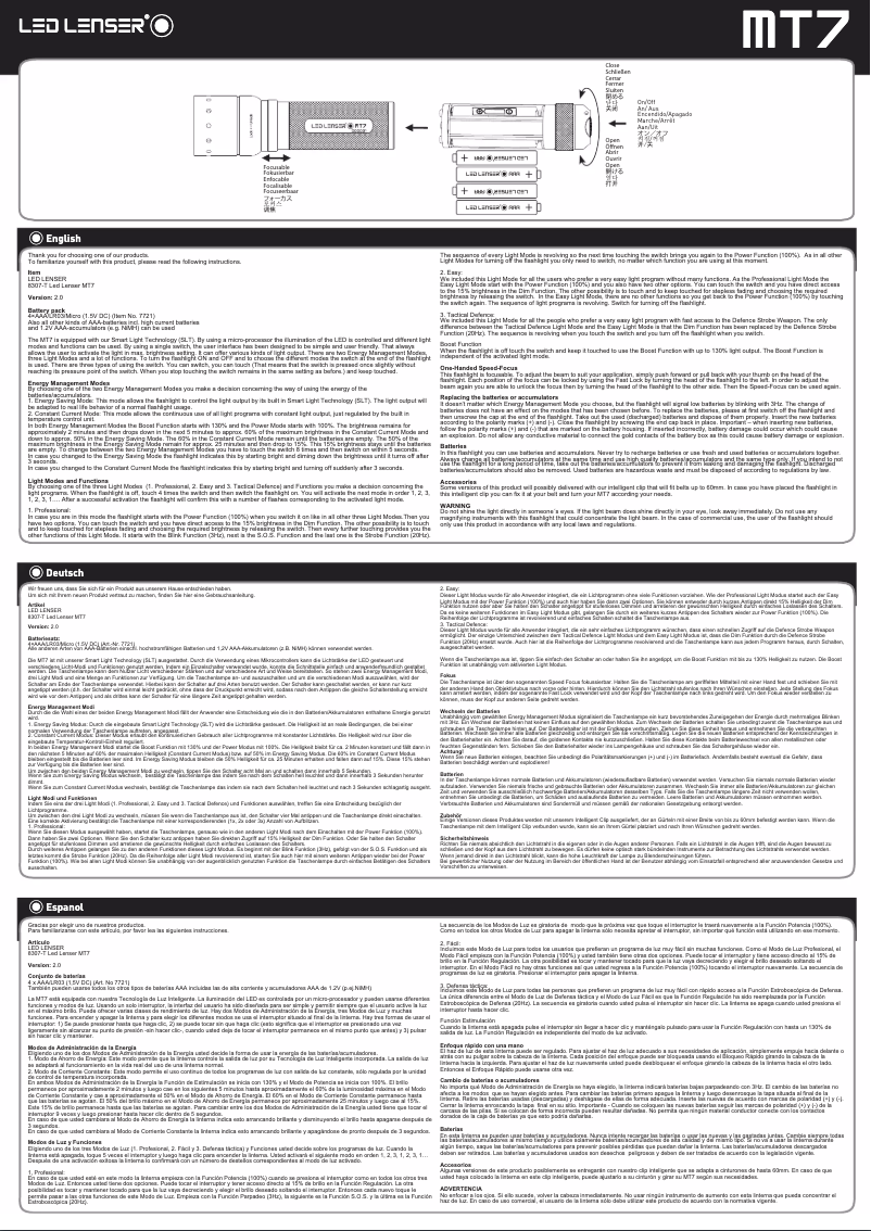 Page 1 de la notice Manuel utilisateur Ledlenser MT7