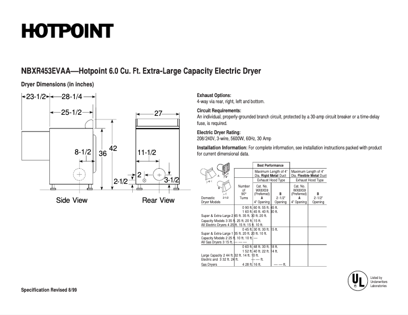 Page n°1 - Fiche technique Hotpoint NBXR453EVAA