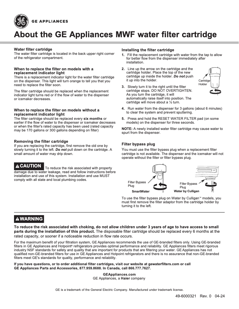 Page 1 de la notice Manuel d'utilisation et d'entretien GE MWFP