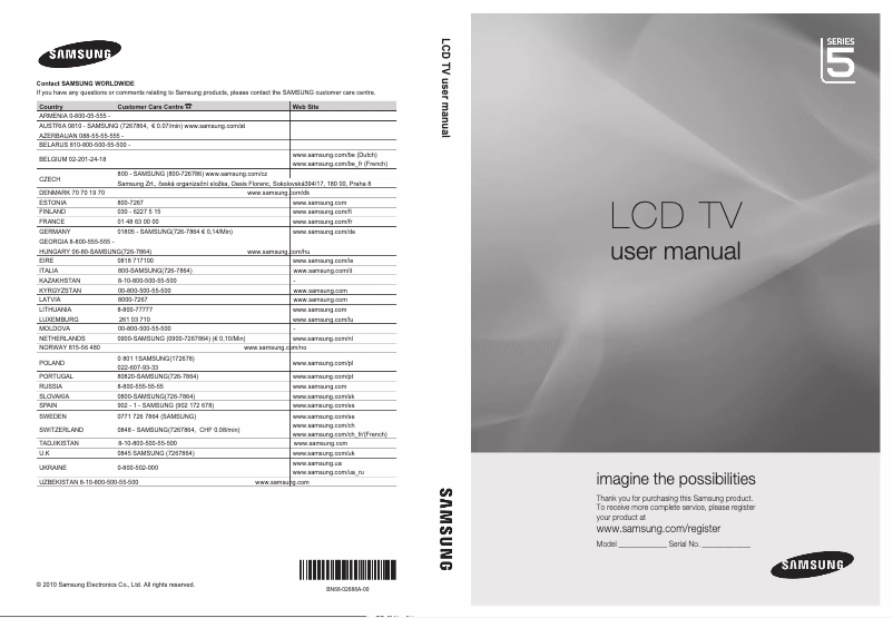 Page 1 de la notice Manuel utilisateur Samsung LE46C550J1W