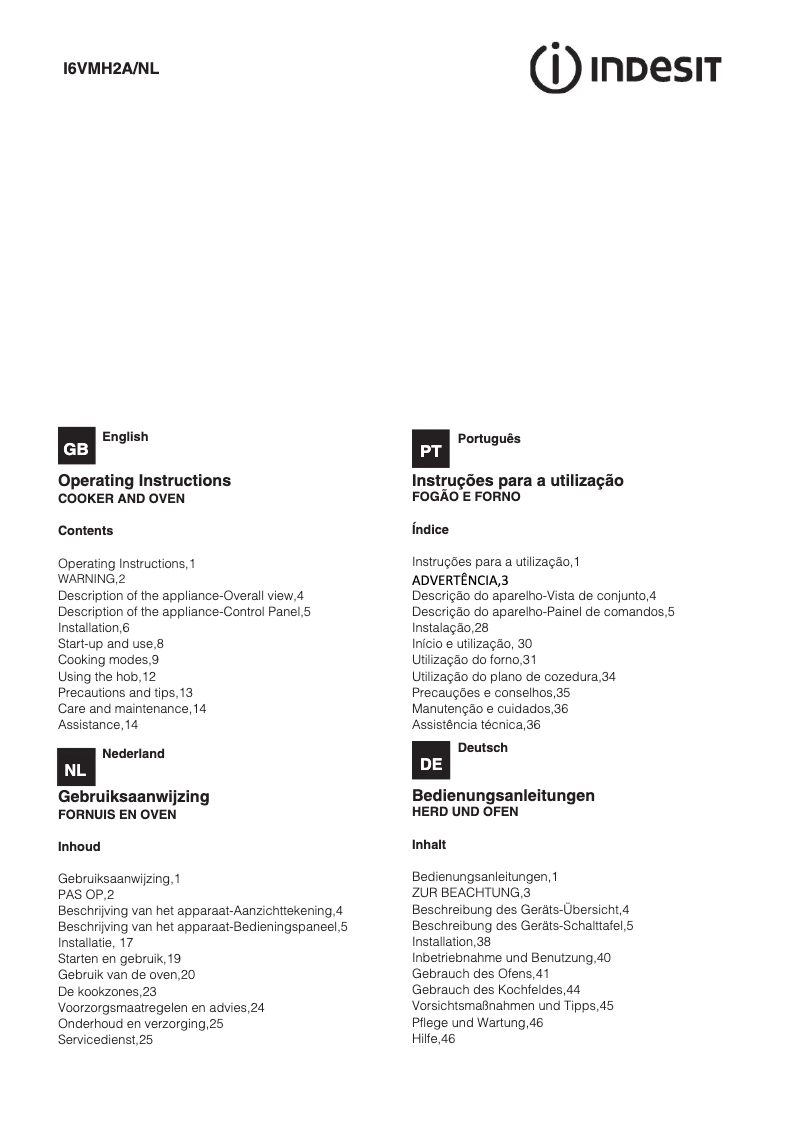 Page 1 de la notice Manuel utilisateur Indesit I6VM