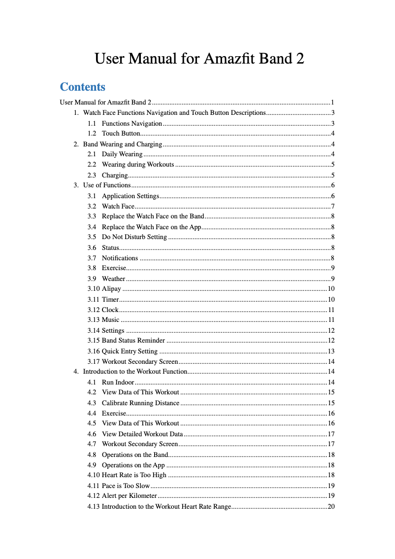 Page 1 de la notice Manuel utilisateur Amazfit Band 2
