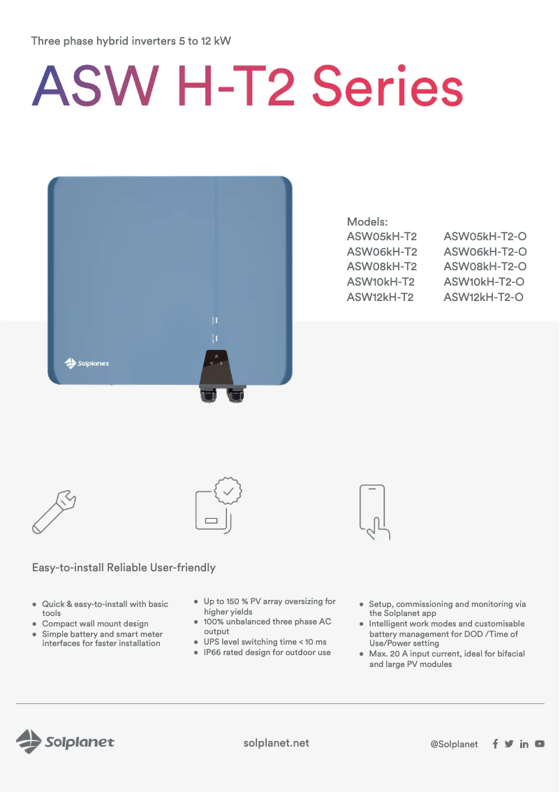 Page 1 de la notice Fiche technique Solplanet ASW06kH-T2