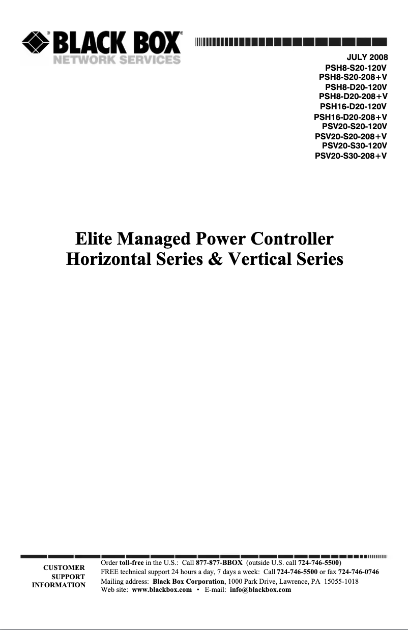 Page n°1 - Manuel utilisateur Black Box MPSH16-D20-120V