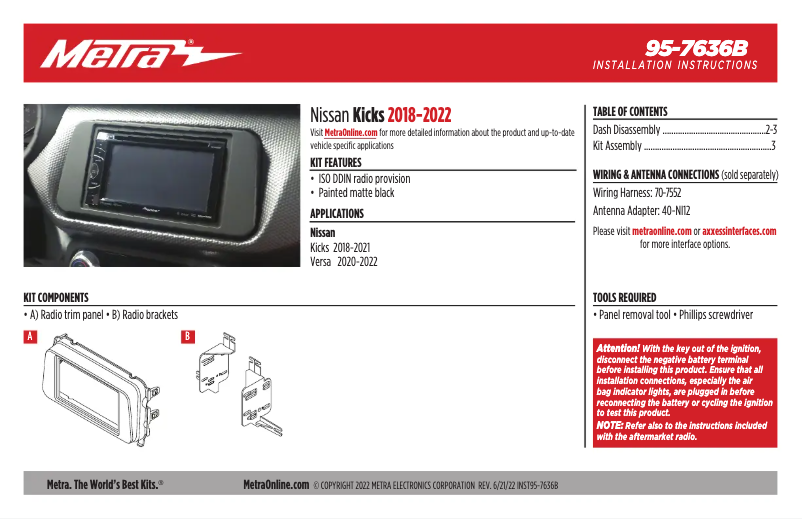 Page n°1 - Guide d'installation Metra 95-7636B