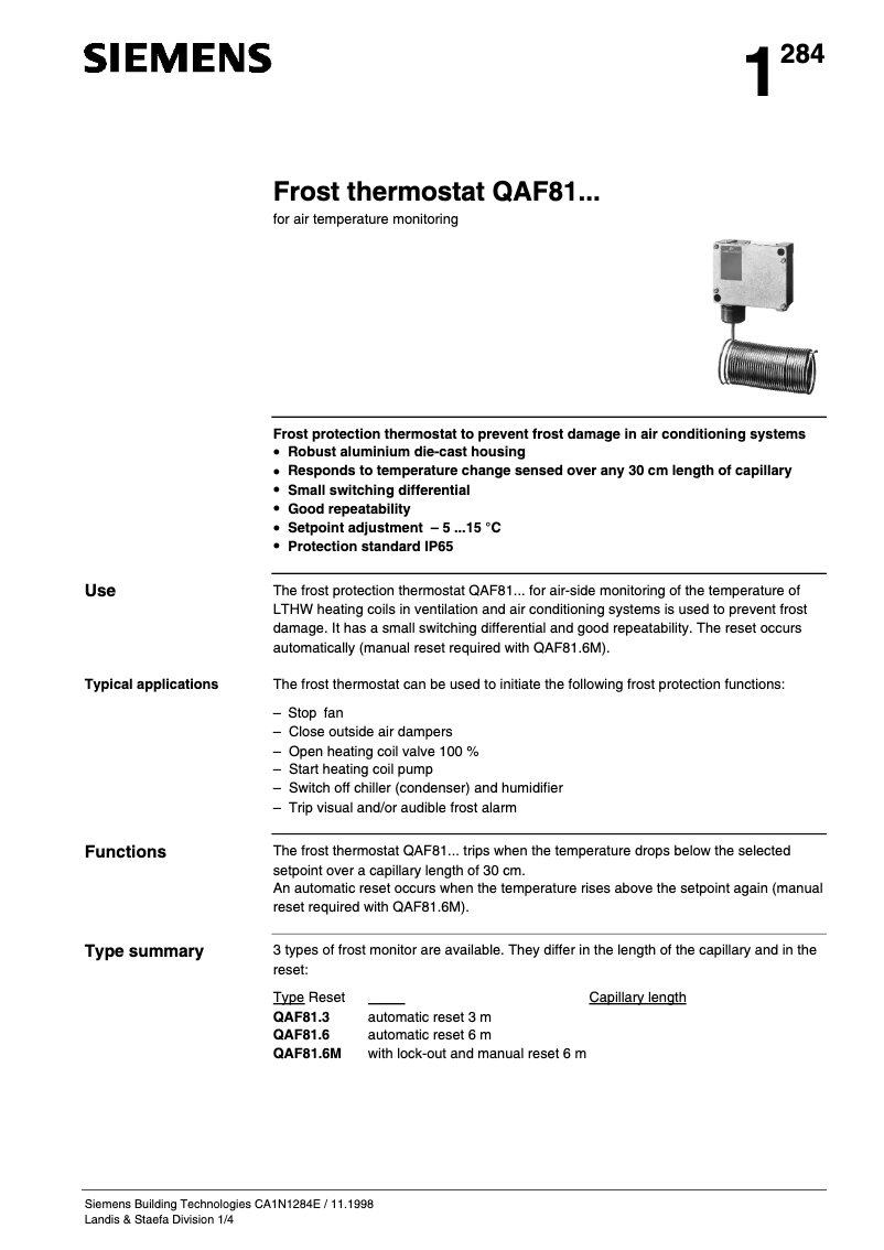 Page 1 de la notice Manuel utilisateur Siemens QAF81