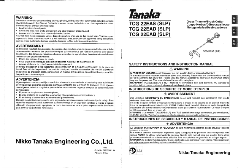 Page 1 de la notice Manuel utilisateur Tanaka TCG22EADSLP