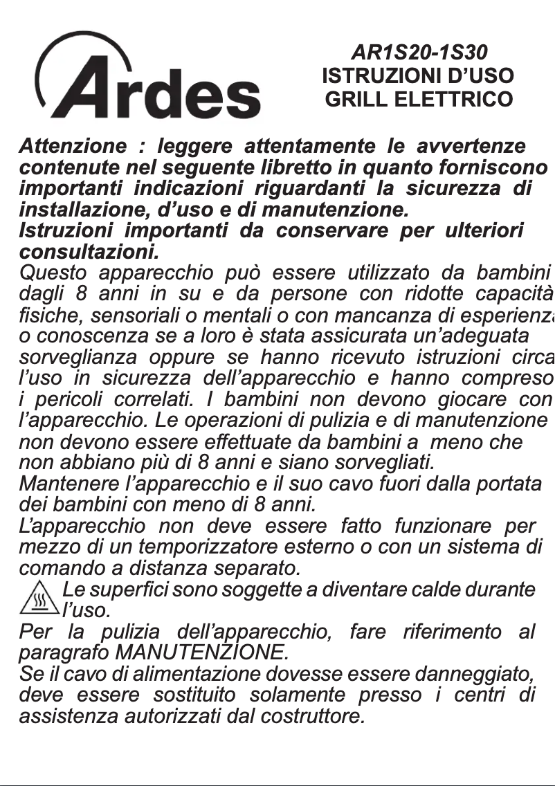 Page 1 de la notice Manuel utilisateur Ardes AR1S20