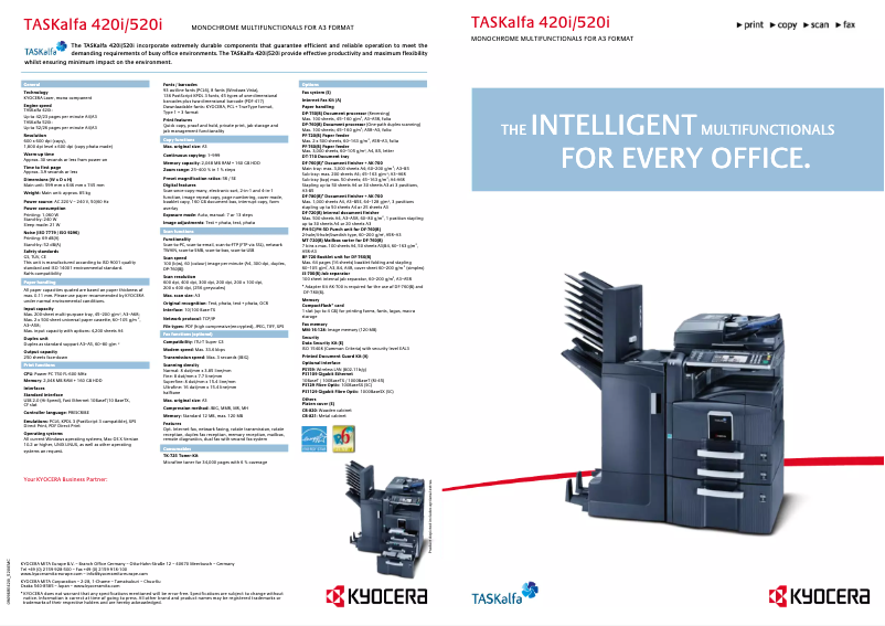 Page 1 de la notice Brochure Kyocera TASKalfa 520i