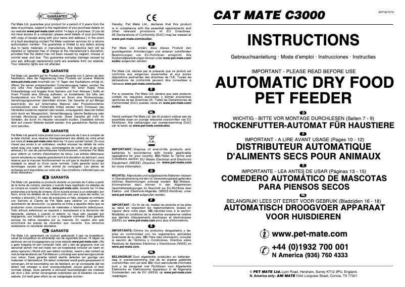 Page 1 de la notice Manuel utilisateur Closer Pets Cat Mate 347