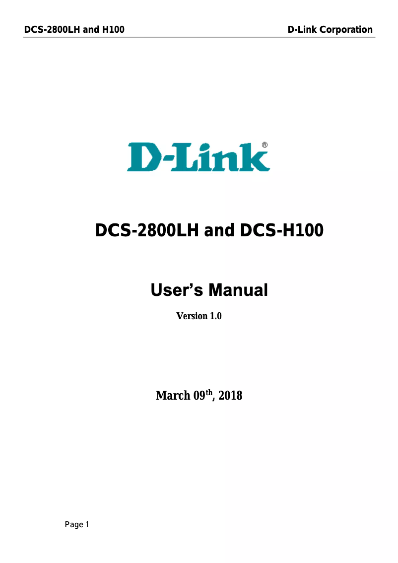 Page 1 de la notice Manuel utilisateur D-Link DCS-2800LH