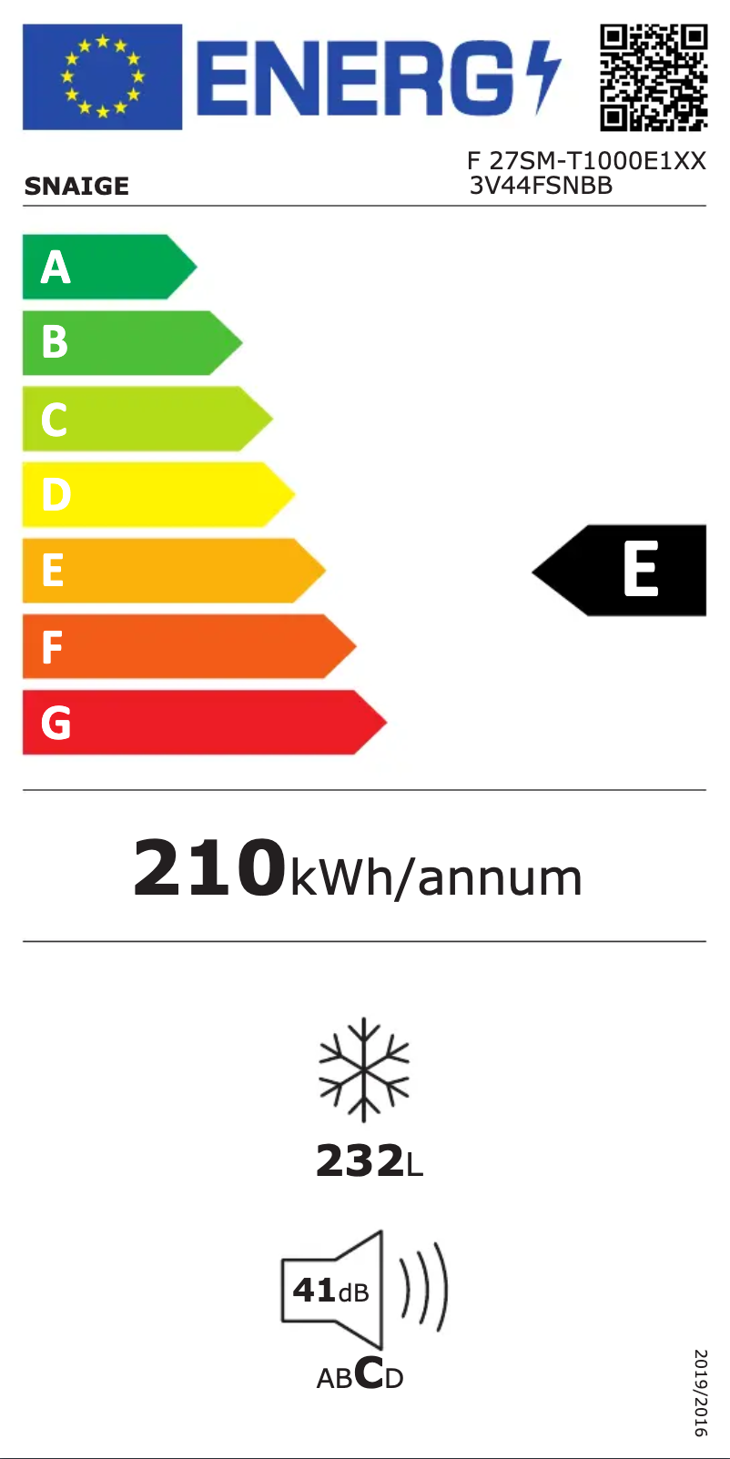 Page n°1 - Label énergétique Snaigė Ice Logic F 27SM-T1000E1