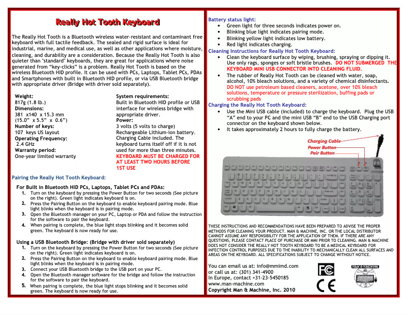 Page n°1 - Manuel utilisateur Man & Machine Really Cool Bluetooth