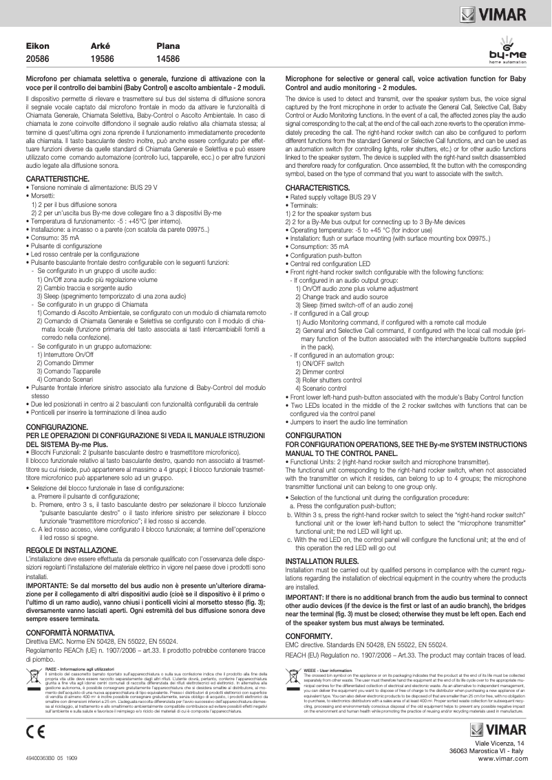 Page 1 de la notice Manuel utilisateur Vimar 20586.B