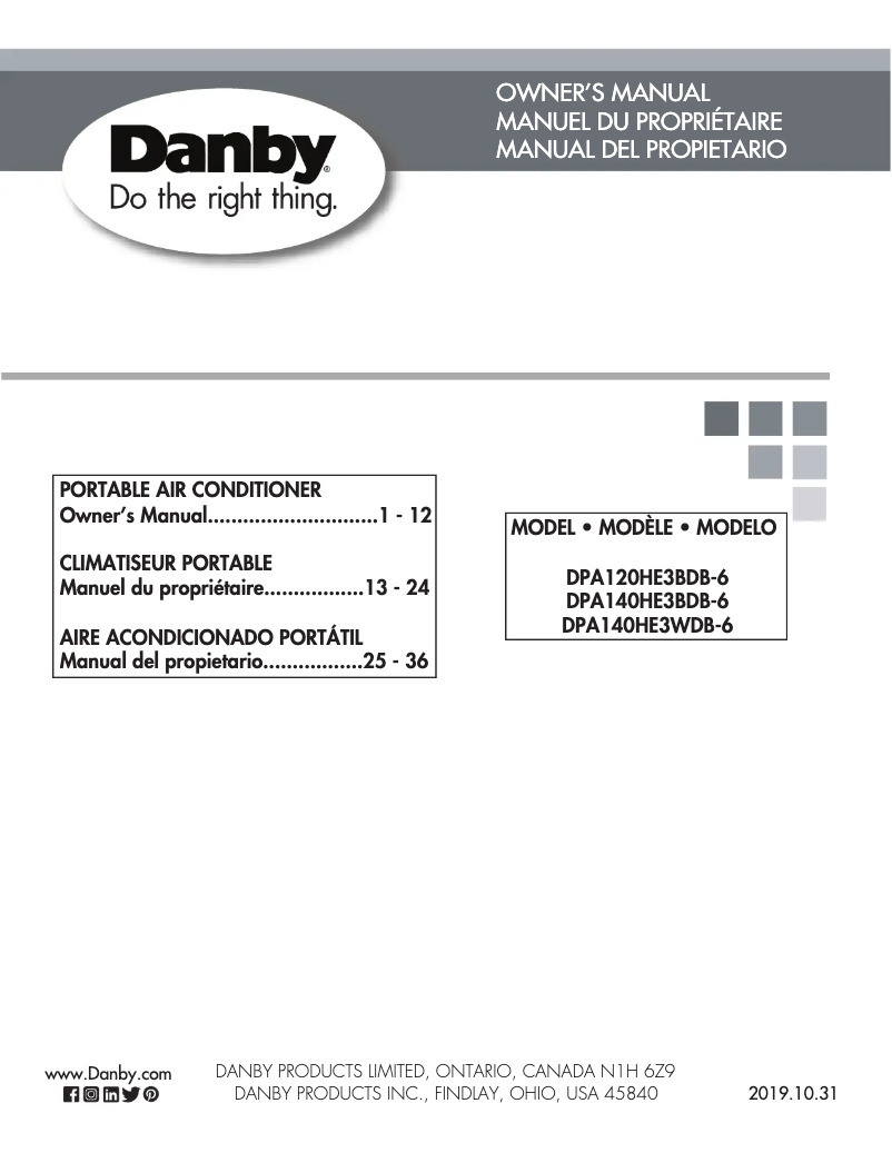 Página 1 del manual Manual de usuario Danby DPA140HE3WDB-6