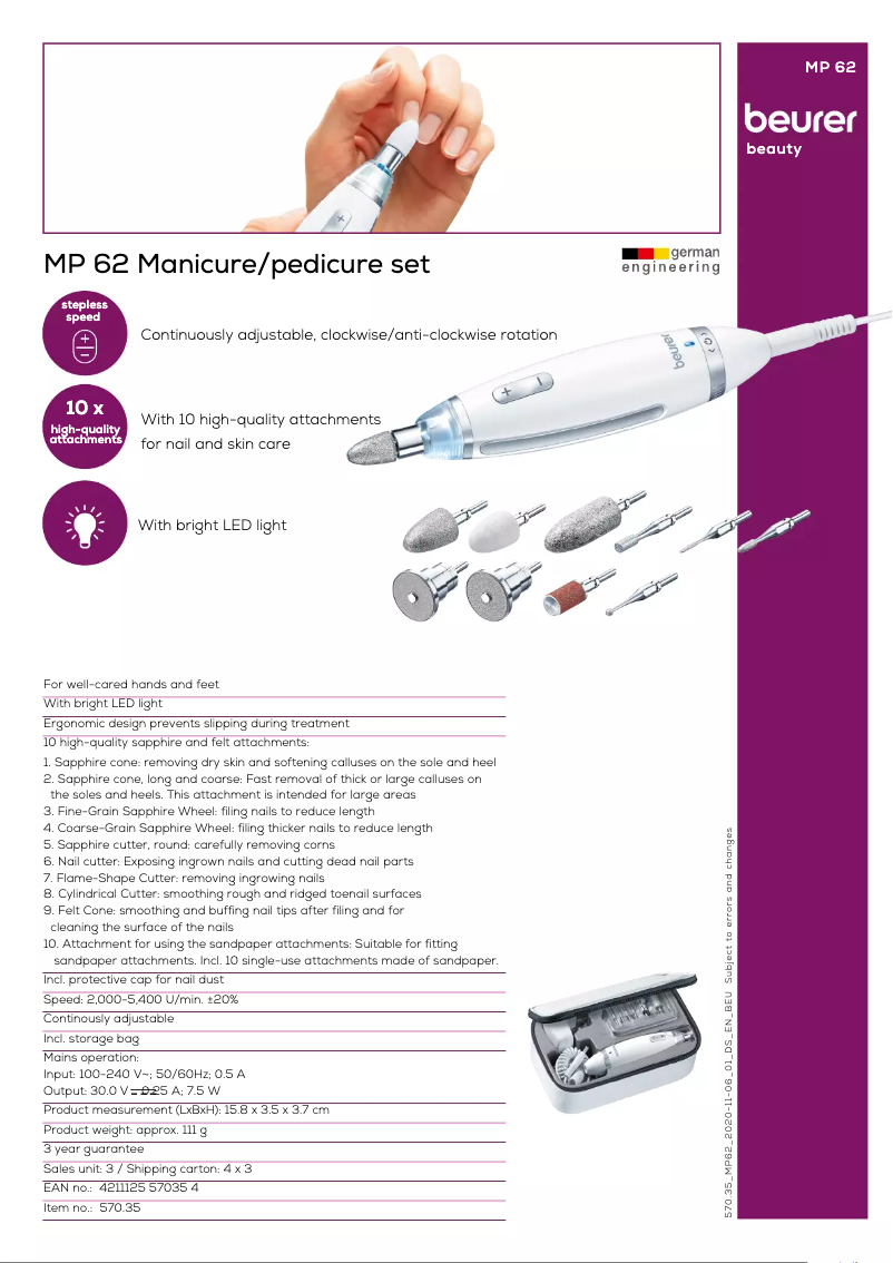 Page n°1 - Fiche technique Beurer MP 62