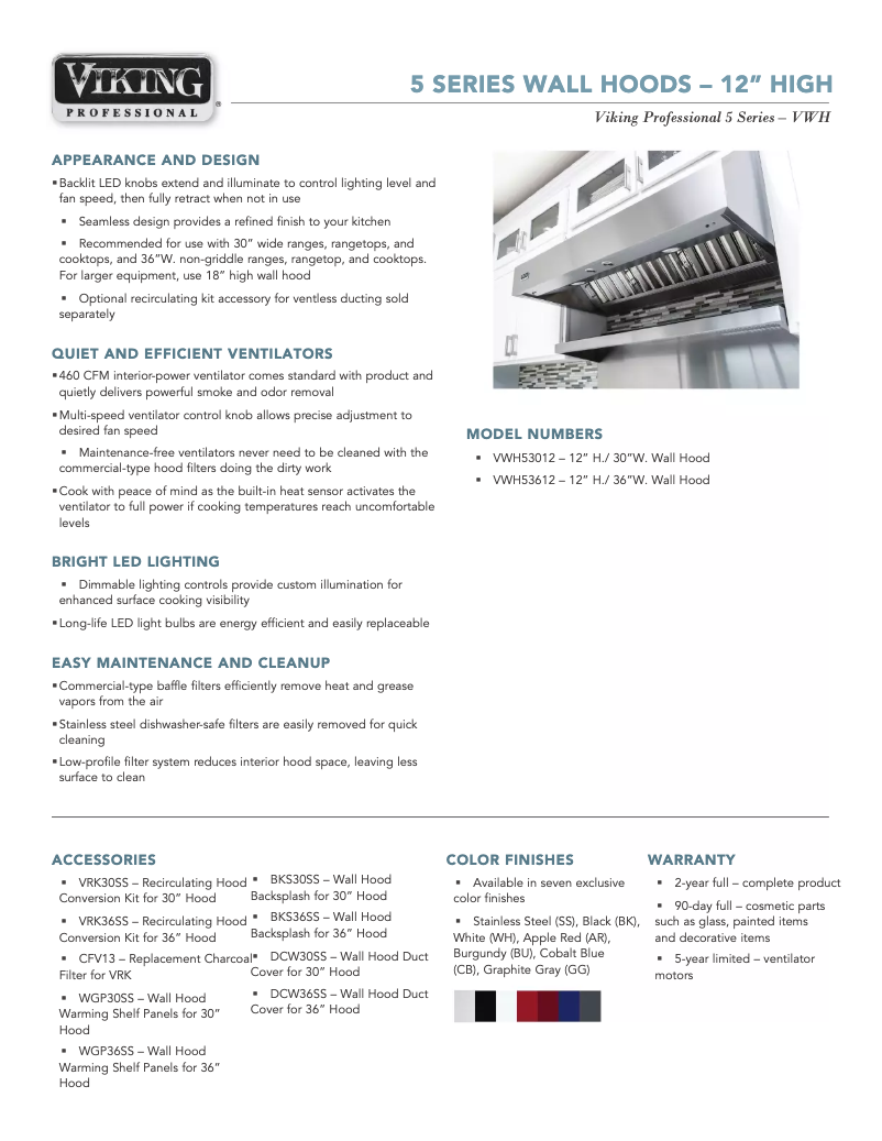 Page 1 de la notice Fiche technique Viking VWH536481SS