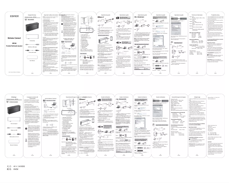 Page 1 de la notice Manuel utilisateur Edifier Extreme Connect MP260