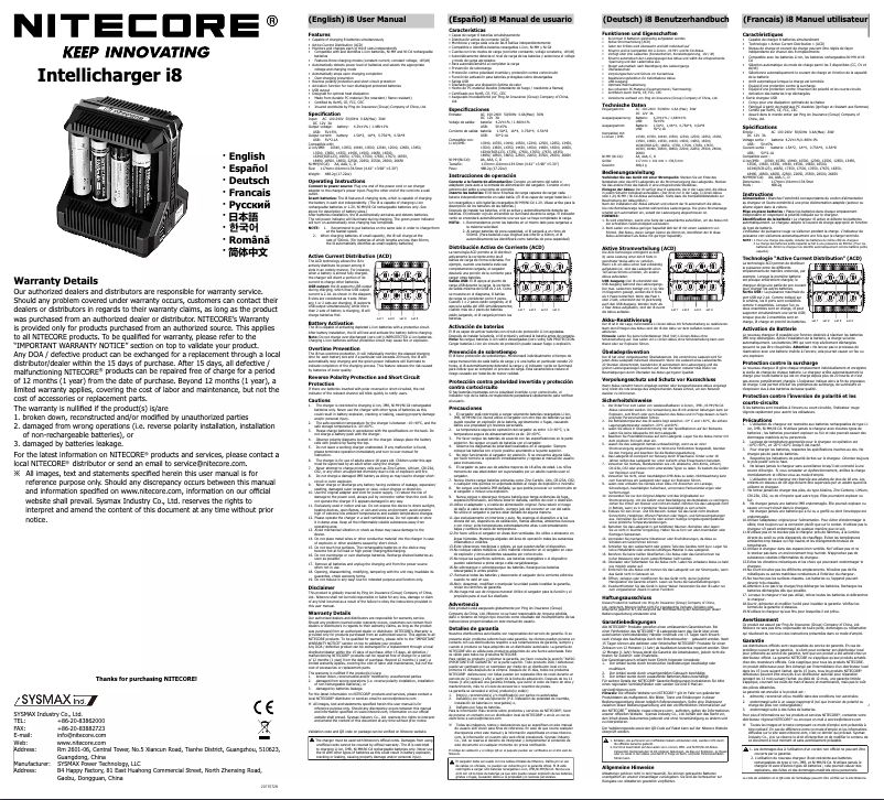 Page 1 de la notice Manuel utilisateur Nitecore Intellicharger i8