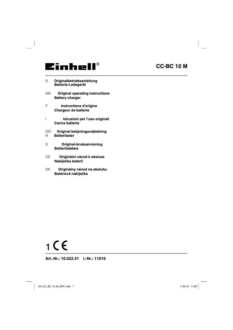 Image de la première page du manuel de l'appareil CC-BC 10 M