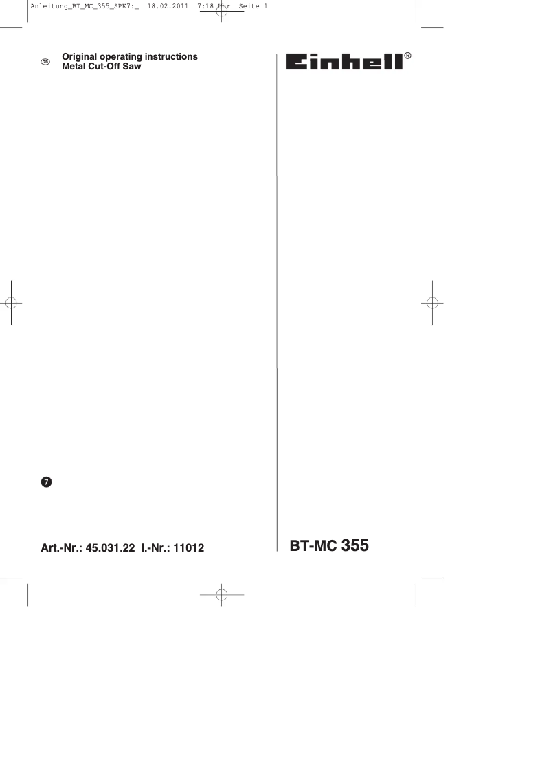 Page n°1 - Manuel utilisateur Einhell BT-MC 355