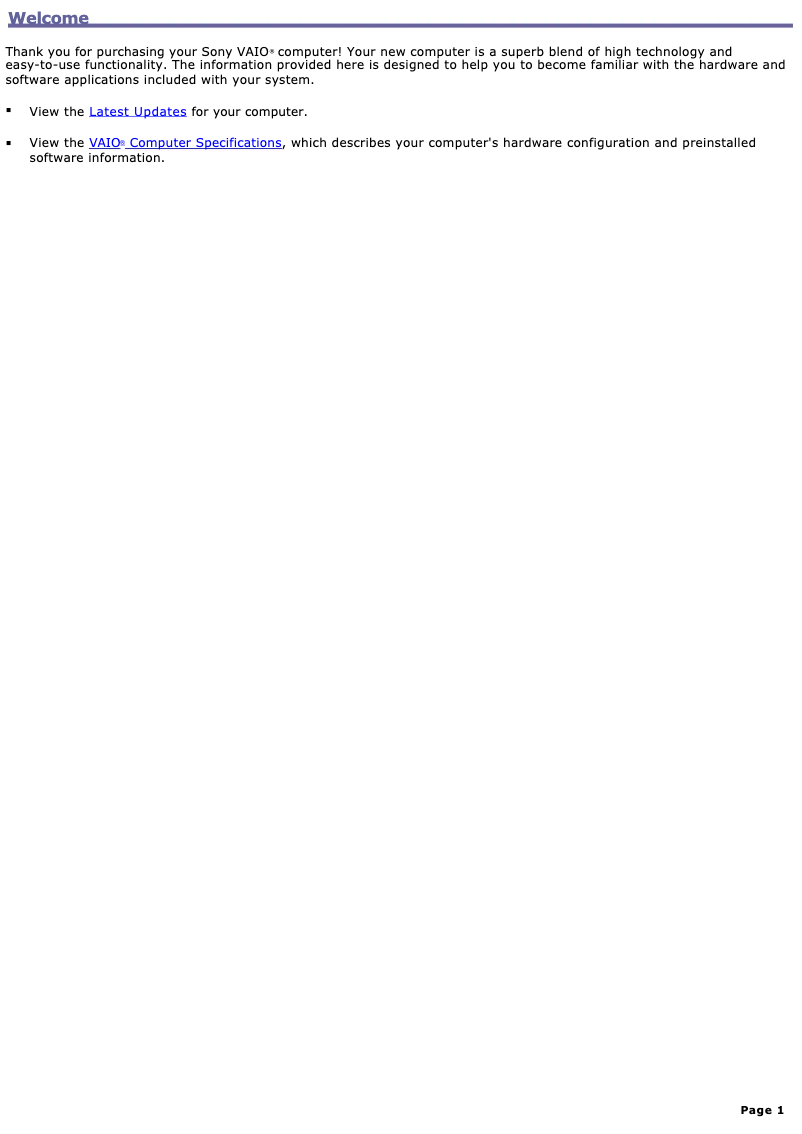 Página 1 del manual Manual de usuario Sony Vaio PCV-RX850