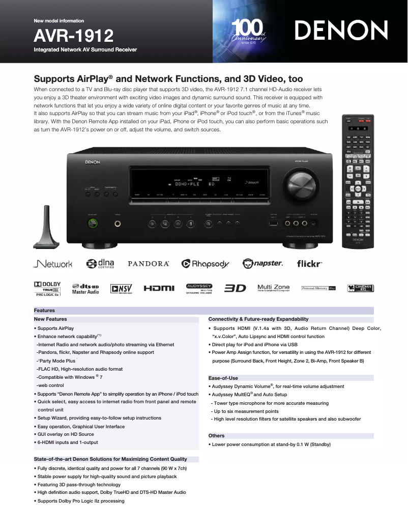 Page n°1 - Fiche technique Denon AVR-1912
