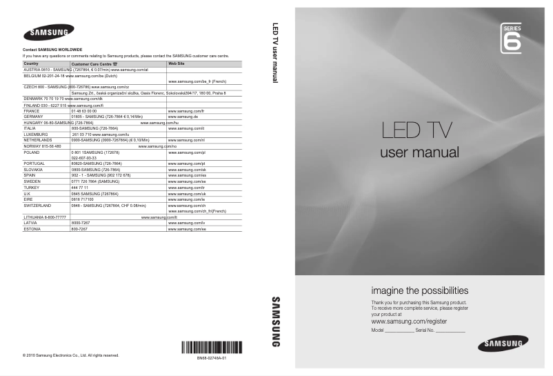 Page 1 de la notice Manuel utilisateur Samsung UE55C6000RW