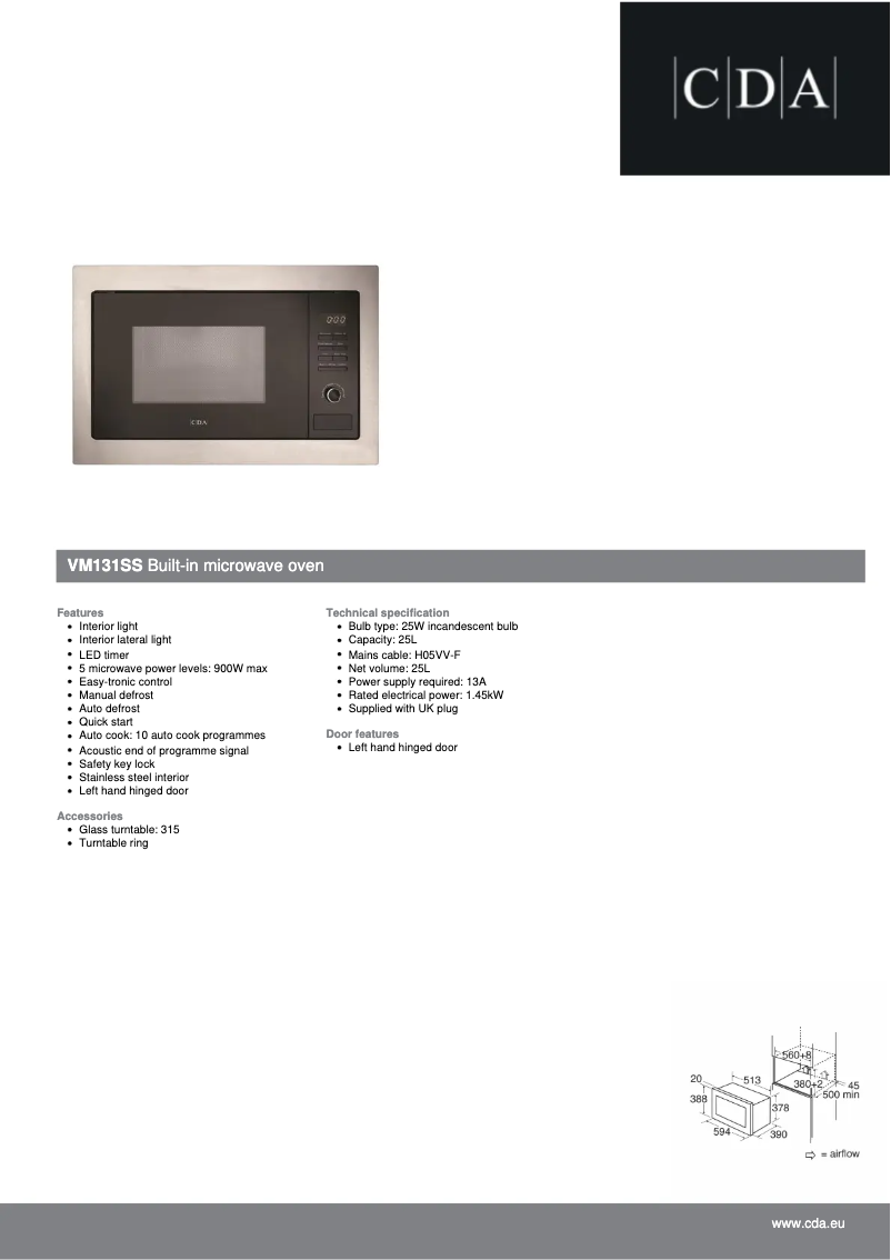 Page 1 de la notice Fiche technique CDA VM131SS