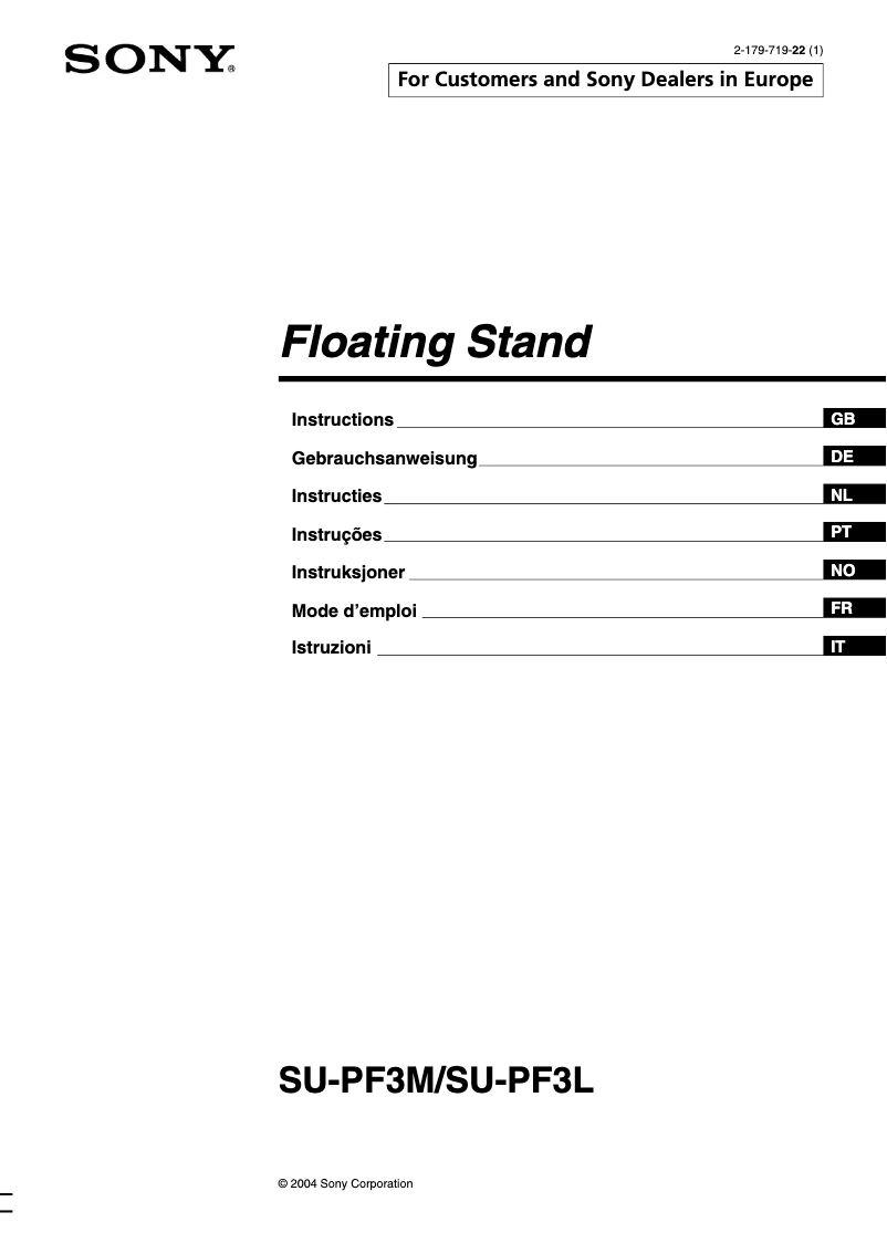 Page 1 de la notice Manuel utilisateur Sony SU-PF3L