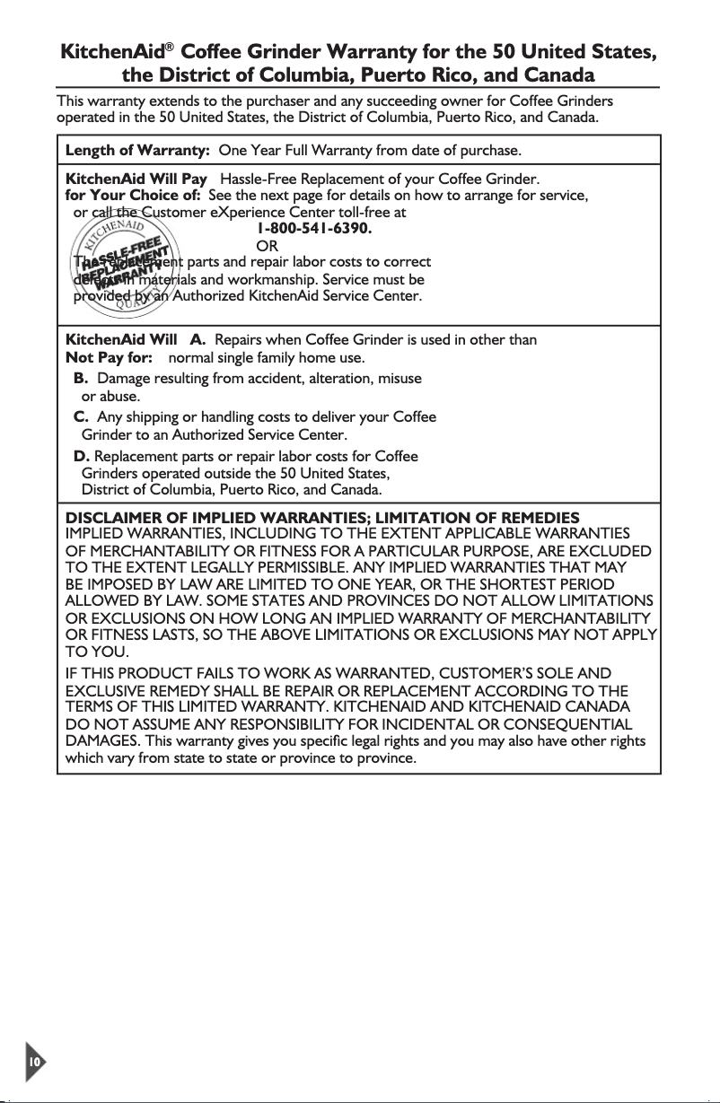 Página 1 del manual Información de garantía KitchenAid BCG211OB