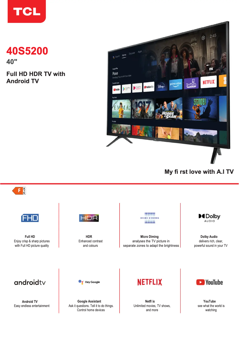 Página 1 del manual Etiqueta energética TCL 40S5200