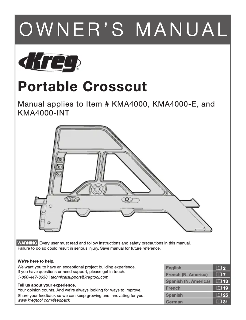 Page 1 de la notice Manuel utilisateur Kreg Portable Crosscut
