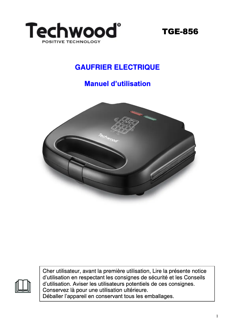 Image de la première page du manuel de l'appareil TGE-856