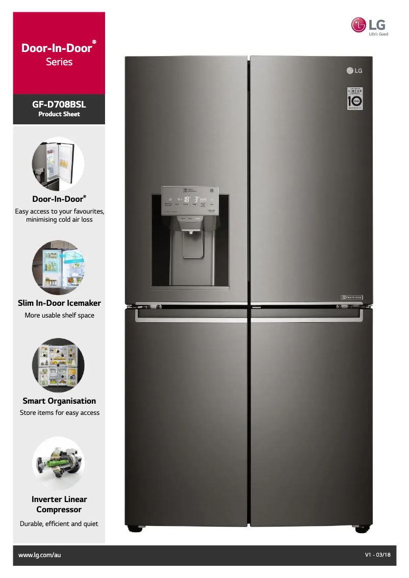 Page 1 de la notice Fiche technique LG GF-D708BSL