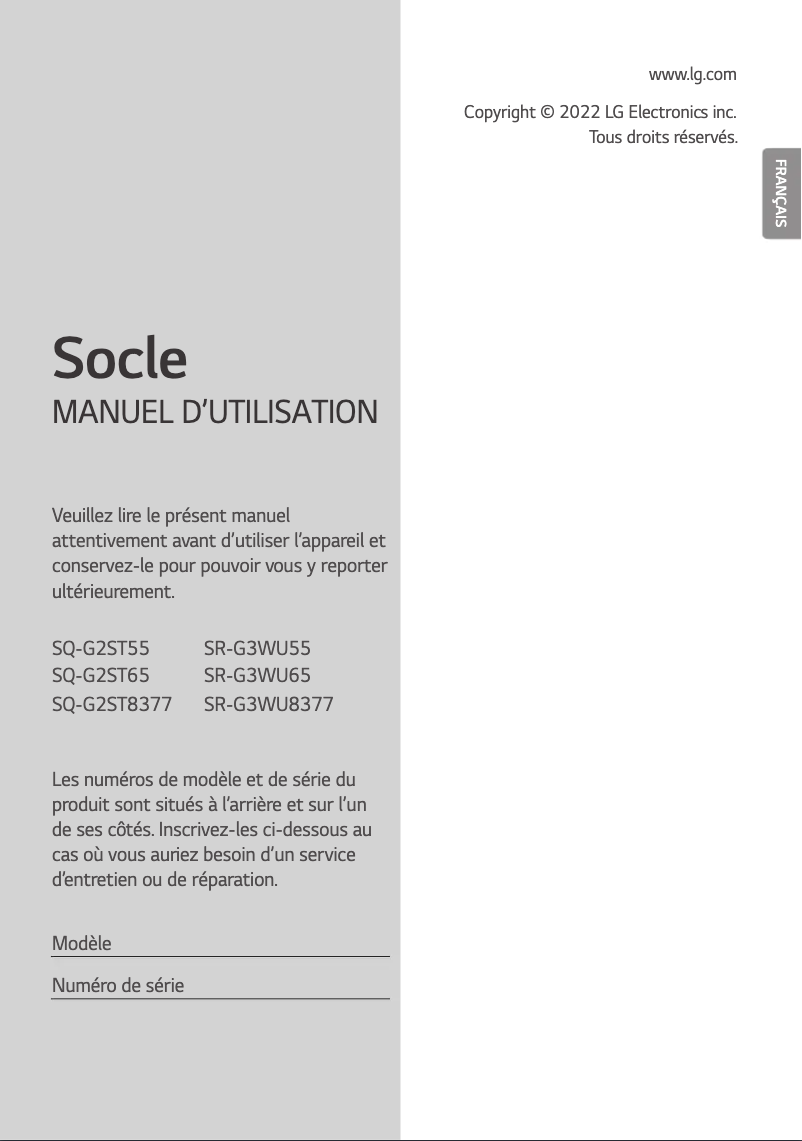 Page 1 de la notice Manuel utilisateur LG SR-G3WU8377