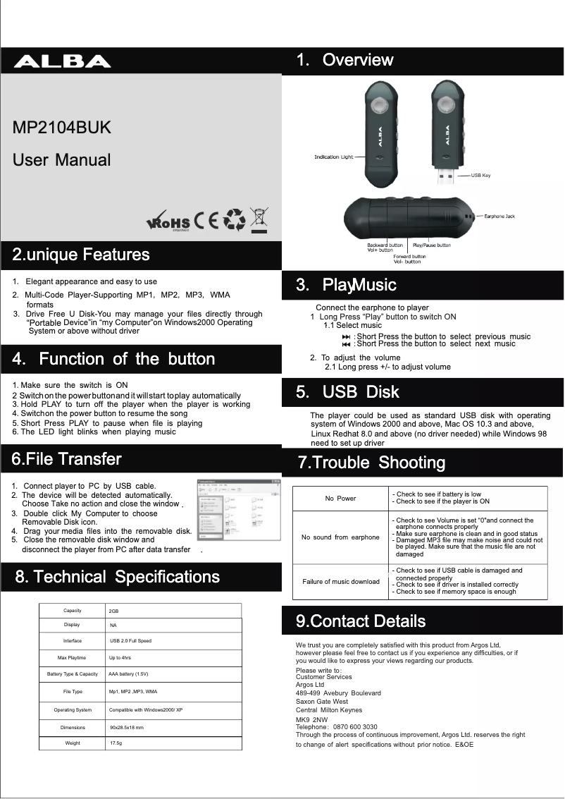 Image de la première page du manuel de l'appareil MP2104BUK