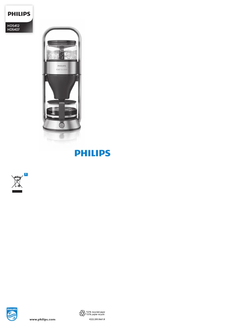 Page 1 de la notice Manuel utilisateur Philips Café Gourmet HD5407