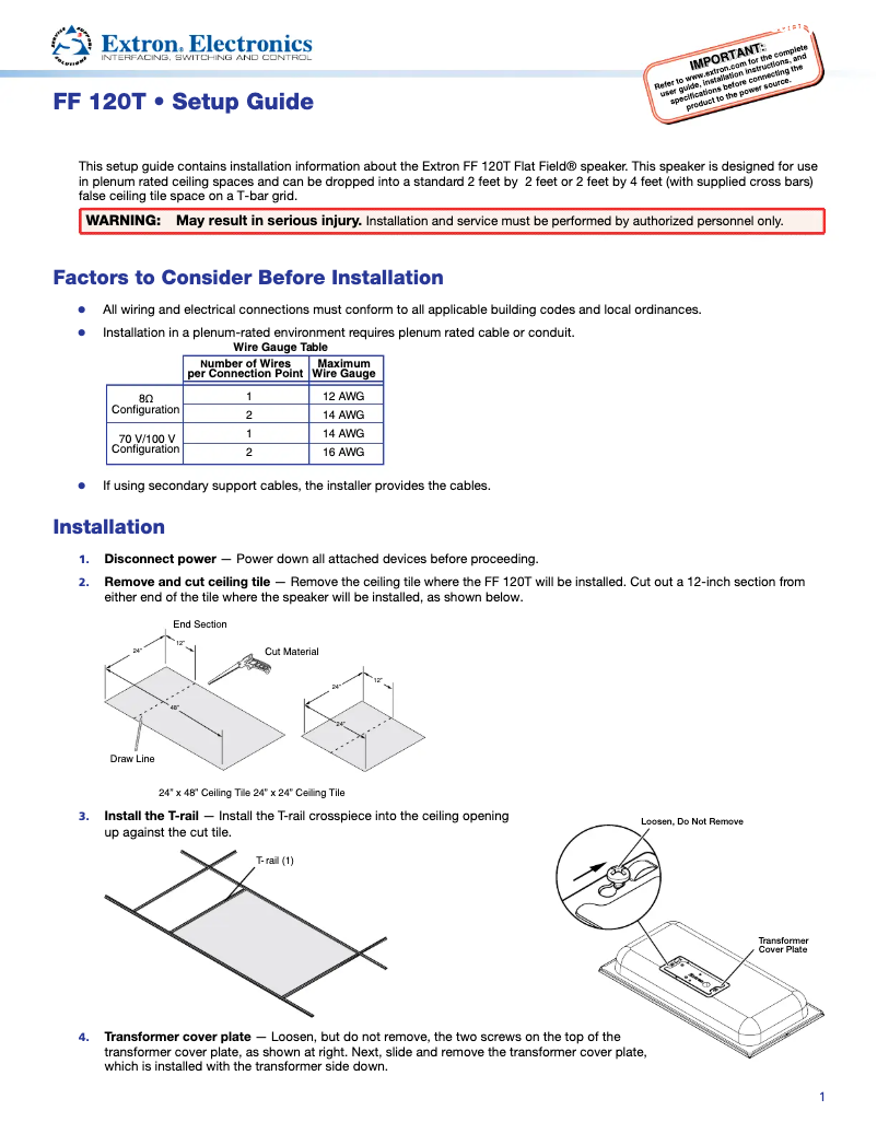 Page n°1 - Manuel utilisateur Extron FF 120T