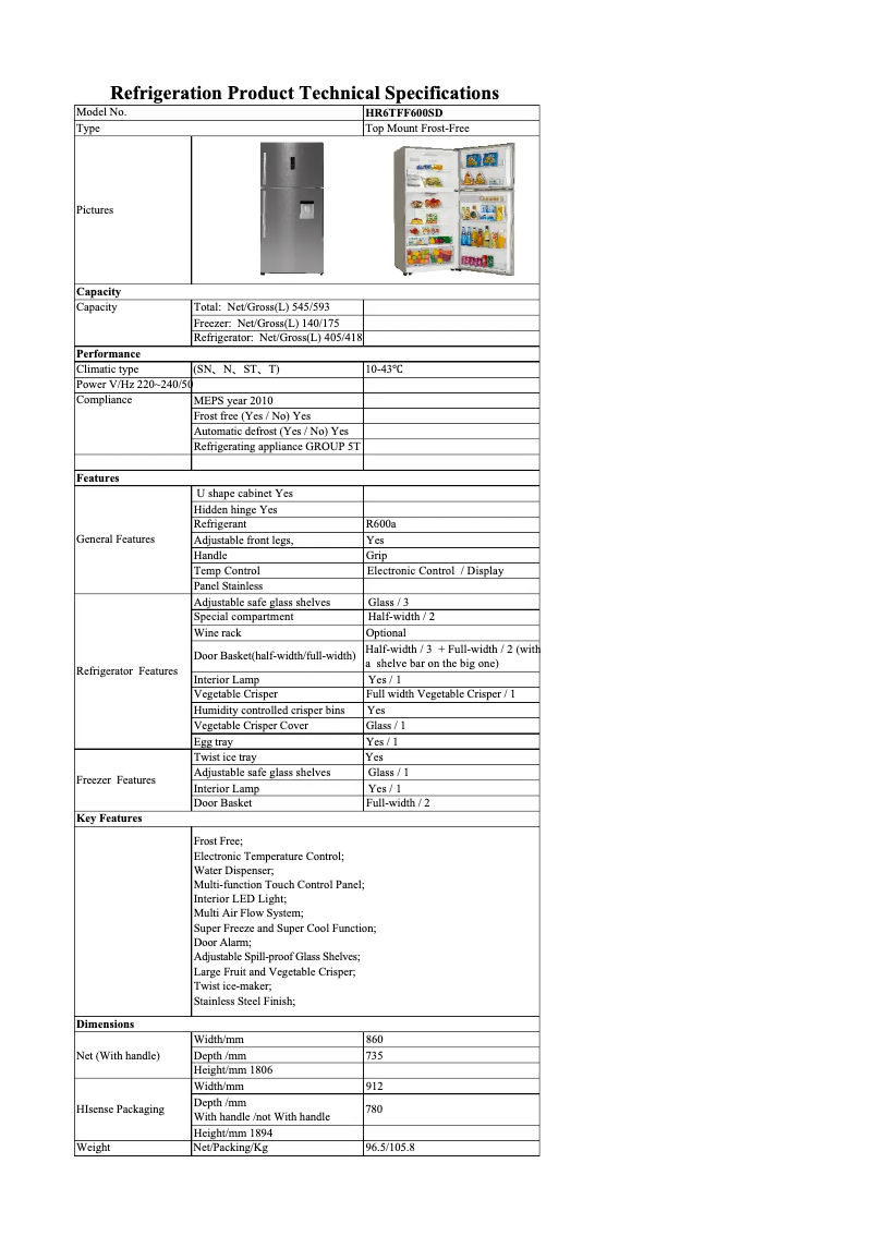 Image de la première page du manuel de l'appareil HR6TFF600SD