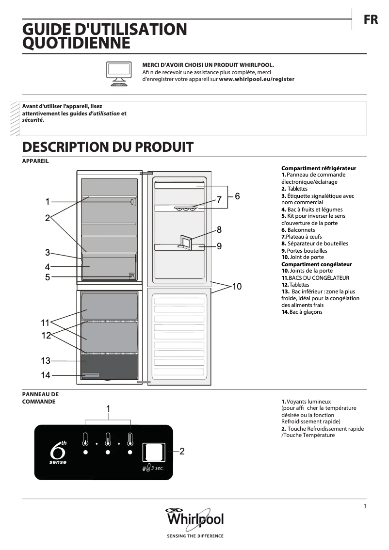 Page 1 de la notice Manuel utilisateur Whirlpool BLF 7121