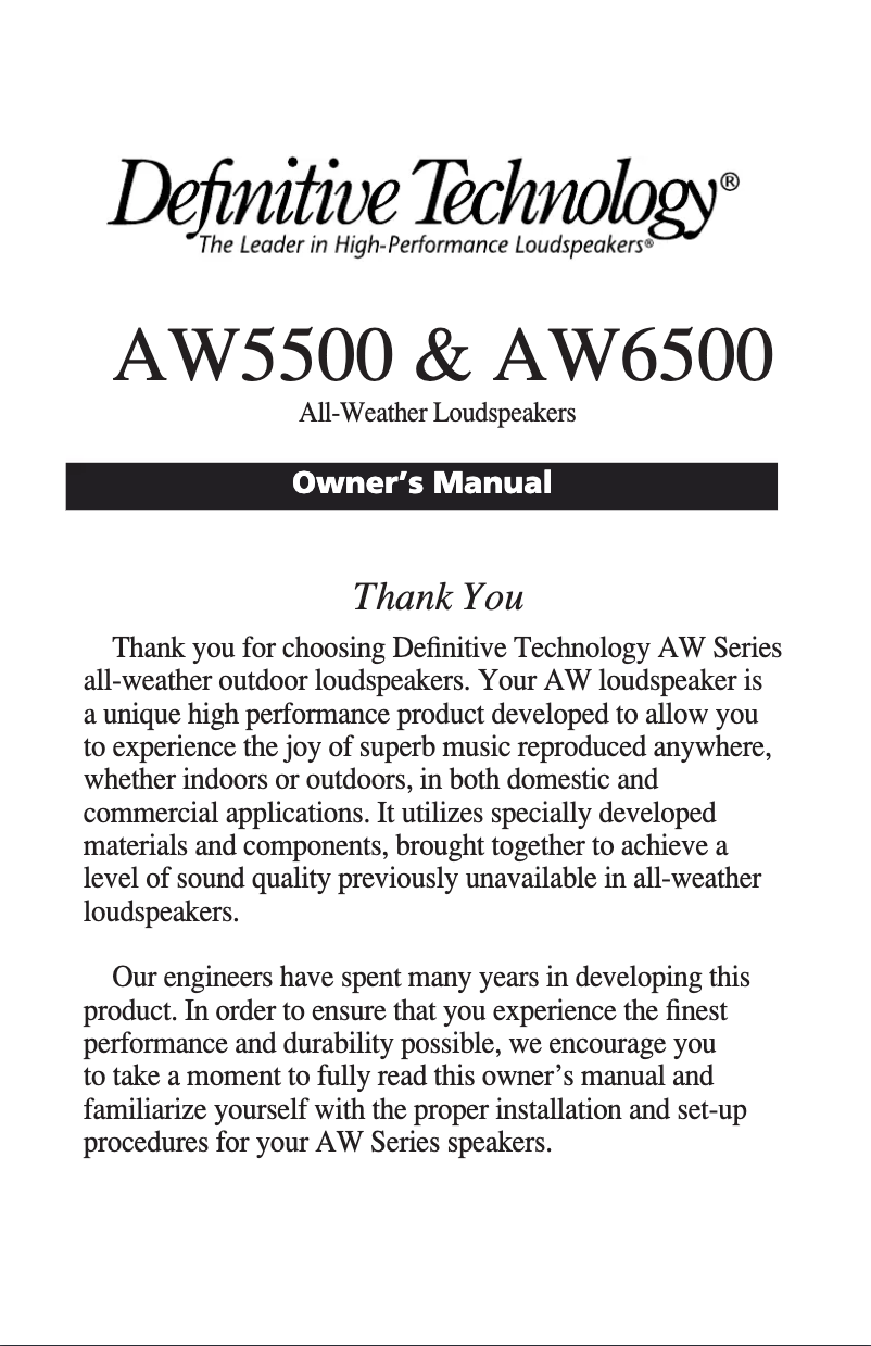 Page 1 de la notice Manuel utilisateur Definitive Technology AW5500