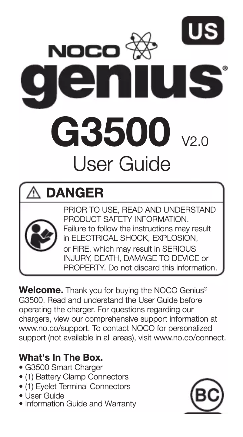 Page n°1 - Manuel utilisateur NOCO G3500