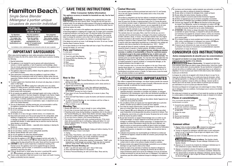 Page n°1 - Manuel utilisateur Hamilton Beach Personal Creations 51146