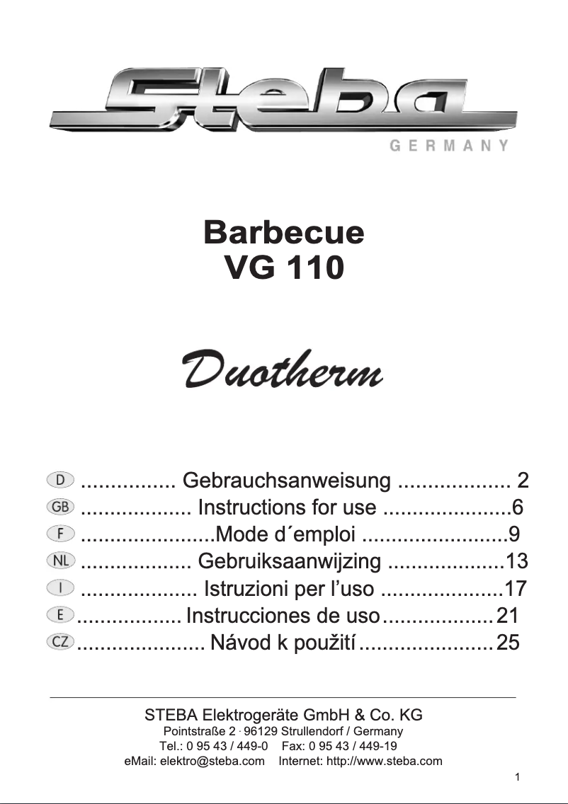 Page 1 de la notice Manuel utilisateur Steba VG 110