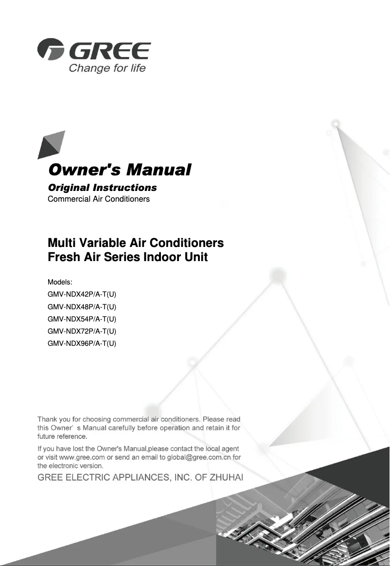 Page 1 de la notice Manuel utilisateur Gree GMV-NDX96P/A-T