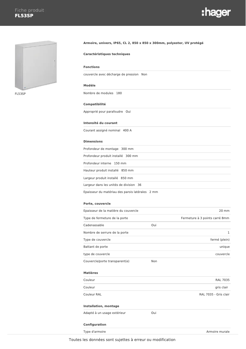 Page n°1 - Manuel utilisateur Hager FL53SP