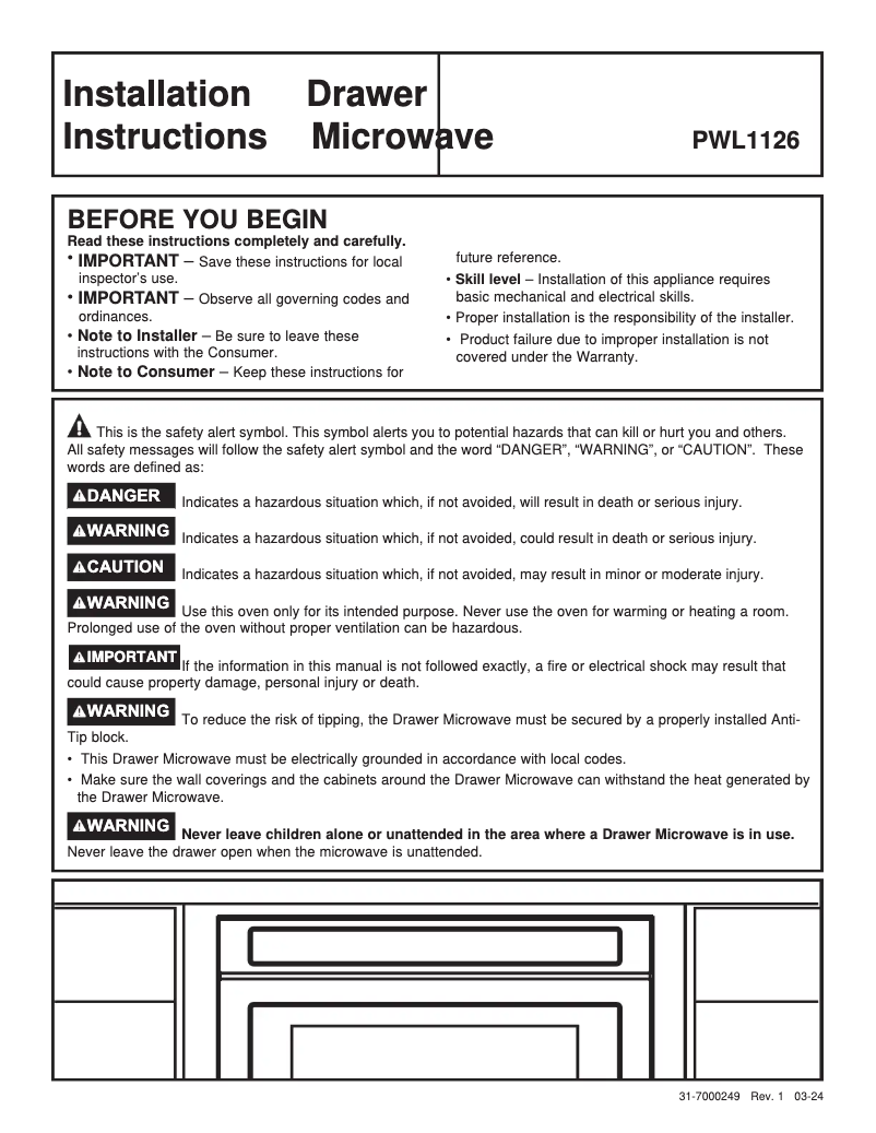 Page n°1 - Guide d'installation GE Profile PWL1126SWSS