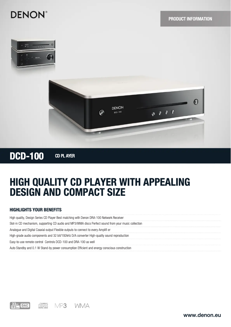 Page 1 de la notice Fiche technique Denon DCD-100