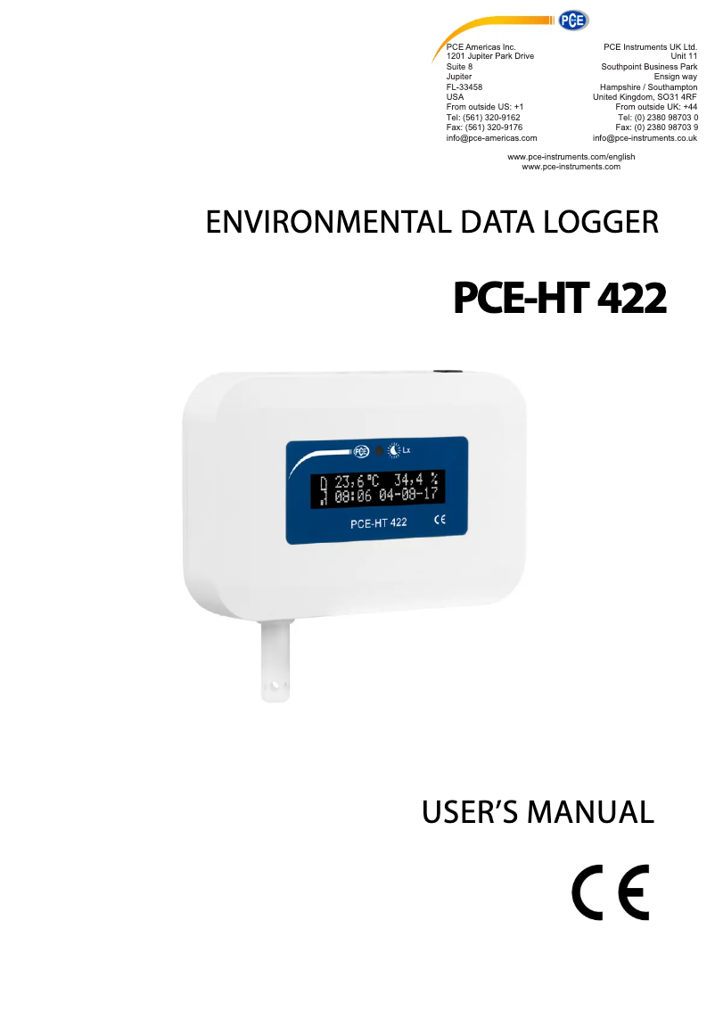 Page n°1 - Manuel utilisateur PCE Instruments PCE-HT 422